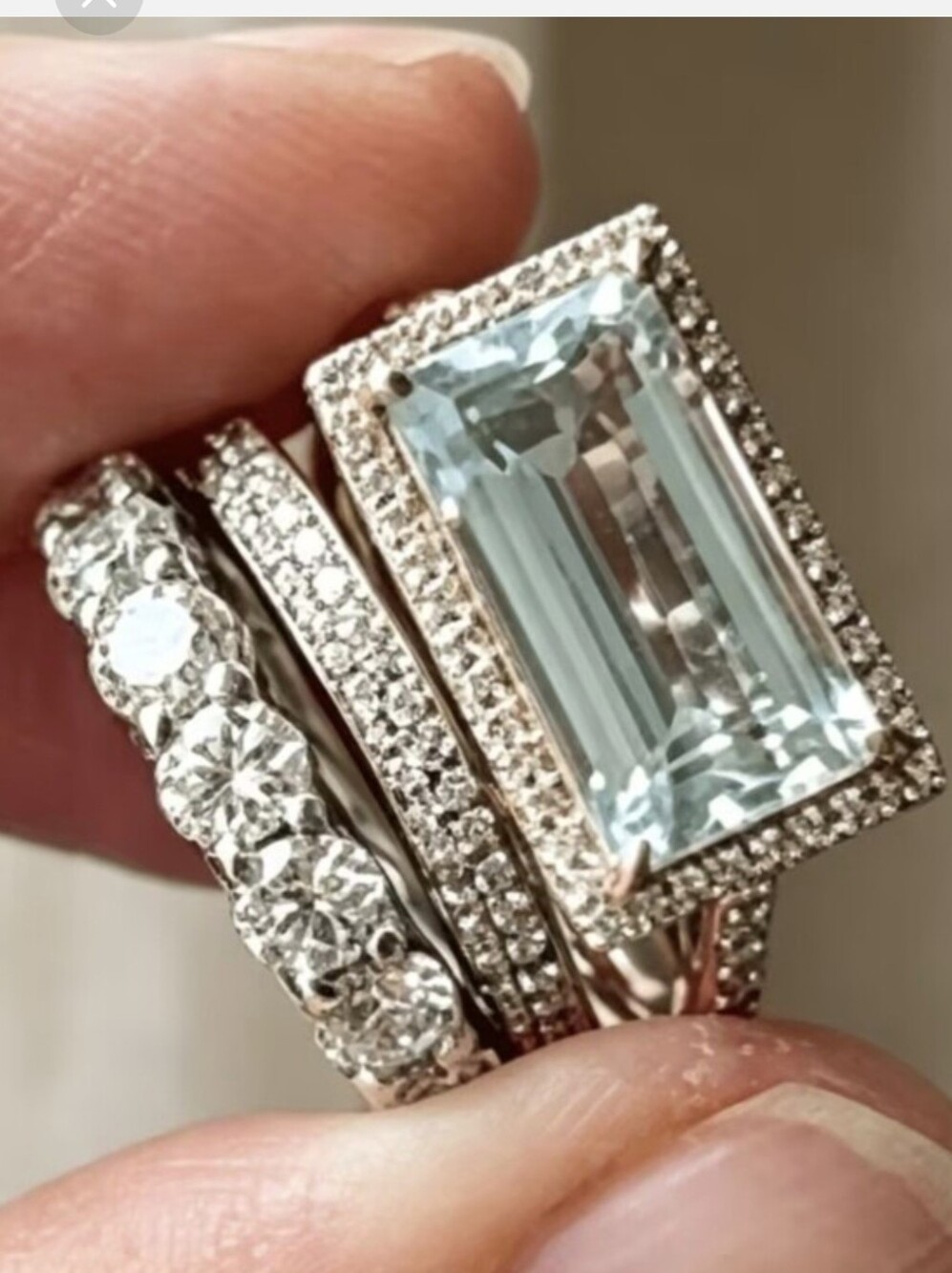🩵🩶NEW🩵🩶 STUNNING!! Vintage 3PC Set Aquamarine CZ'S Ring In SILVER Plating